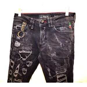 Philipp Plein Mens Super Straight Cut Jeans Y2K Distressed Jeans sz 28